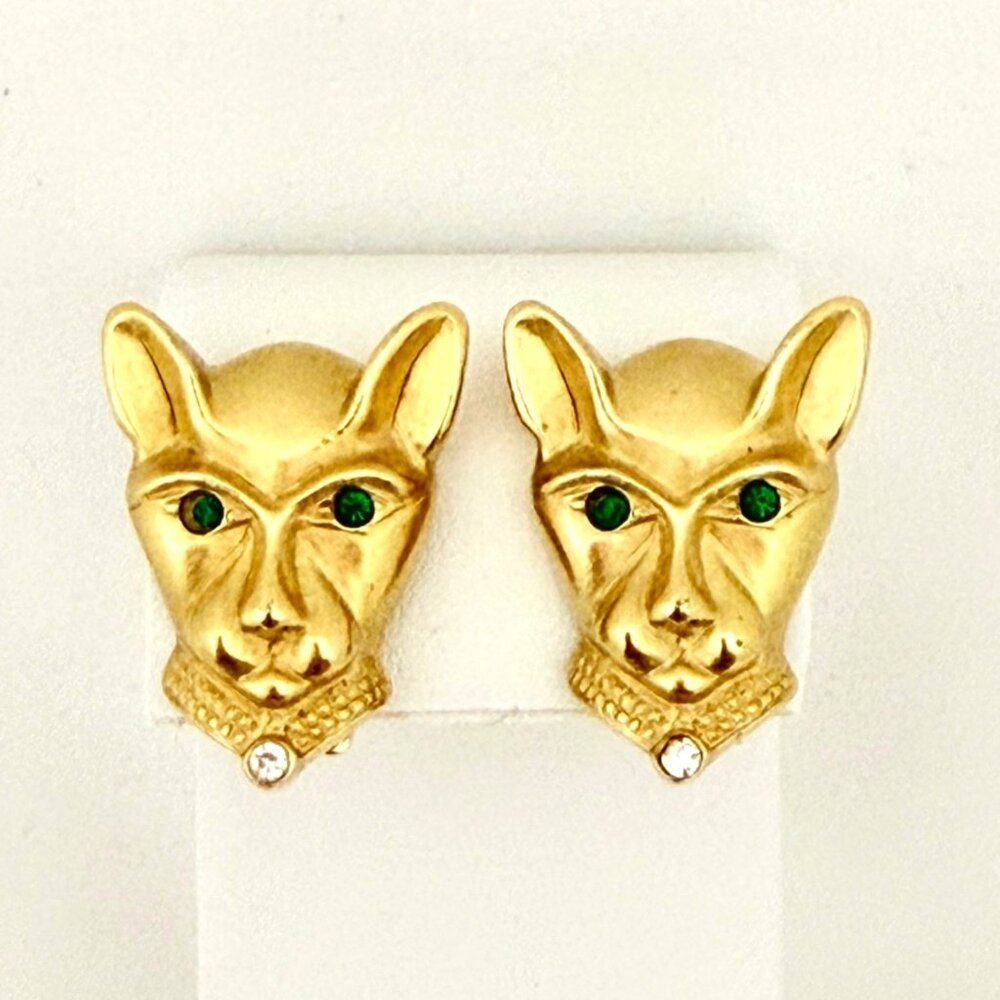 Vintage Jackie Collins Gold Tone Panther Clip Earrngs